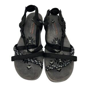Skechers Women's Reggae Slim Vacay Sandal 10" Black Strappy Casual Memory Foam